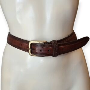 TRAFALGAR Men Brown Etched Edge Stitch Detail 1-1/4" Wide Leather Belt 36